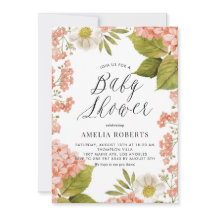 桃素朴水彩紫陽花ベビーシャワー