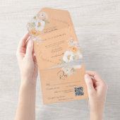 桃素朴赤面&ホワイトフローラQRコード オールインワン招待状 (貼ってはがせる)