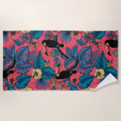 桃缶庭園（赤と青） ビーチタオル (正面)