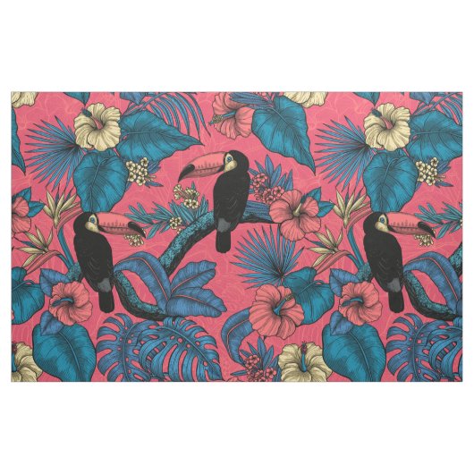 桃缶庭園（赤と青） ファブリック (ファットクウォーター)