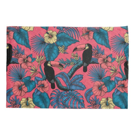 桃缶庭園(赤と青) 枕カバー (裏面)