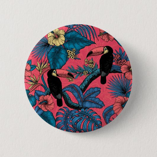 桃缶庭園(赤と青) 缶バッジ (正面)