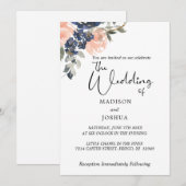 桃色とインディゴブルーの花 招待状 (正面/裏面)