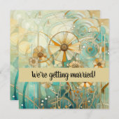 桃色とベージュの花柄抽象 招待状 (正面/裏面)