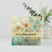 桃色とベージュの花柄抽象 招待状 (スタンド正面)