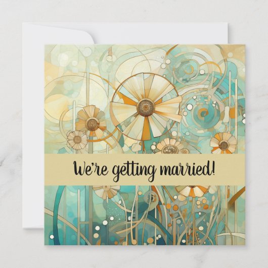 桃色とベージュの花柄抽象 招待状 (正面)