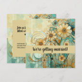 桃色とベージュの花柄抽象 招待状 (正面/裏面)