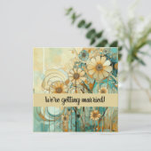 桃色とベージュの花柄抽象 招待状 (スタンド正面)