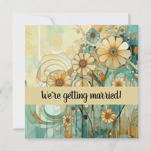 桃色とベージュの花柄抽象 招待状 (正面)