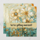 桃色とベージュの花柄抽象 招待状 (正面/裏面)