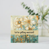 桃色とベージュの花柄抽象 招待状 (スタンド正面)