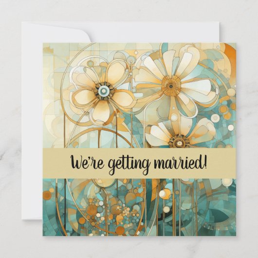 桃色とベージュの花柄抽象 招待状 (正面)