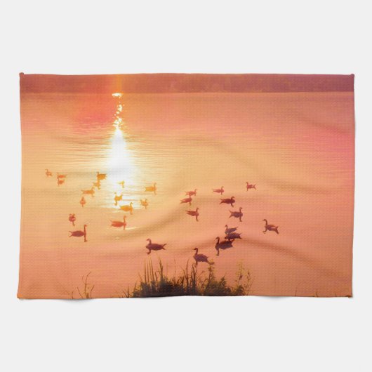 桃色と桃色の夕日 キッチンタオル (横)