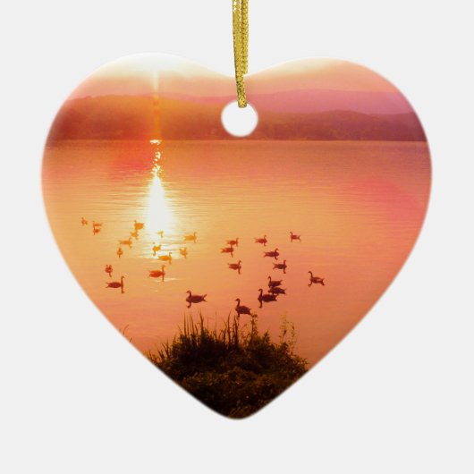 桃色と桃色の夕日 セラミックオーナメント (正面)