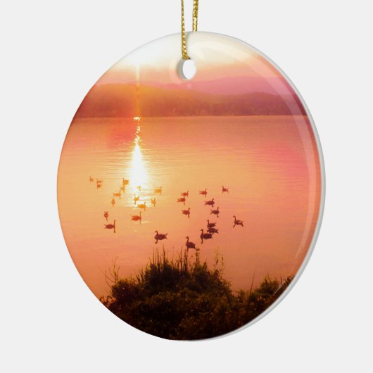 桃色と桃色の夕日 セラミックオーナメント (左)