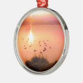 桃色と桃色の夕日 メタルオーナメント (左)