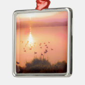 桃色と桃色の夕日 メタルオーナメント (左)