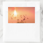 桃色と桃色の夕日 長方形シール (バッグ)