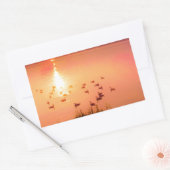 桃色と桃色の夕日 長方形シール (封筒)