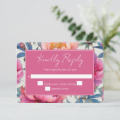 桃色と桃色の牡丹の花結婚の 出欠カード (スタンド正面)