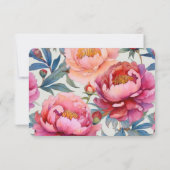 桃色と桃色の牡丹の花結婚の 出欠カード (裏面)