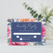 桃色と桃色の牡丹の花結婚の 出欠カード (スタンド正面)