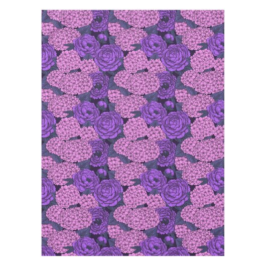 桃色と紫紫色の牡丹と紫陽花 テーブルクロス (正面)