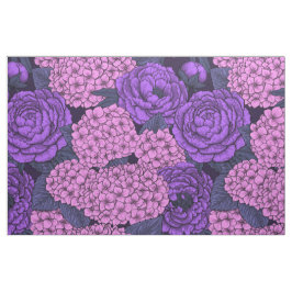 桃色と紫紫色の牡丹と紫陽花 ファブリック