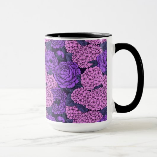 桃色と紫紫色の牡丹と紫陽花 マグカップ (右)