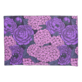 桃色と紫紫色の牡丹と紫陽花 枕カバー (正面)