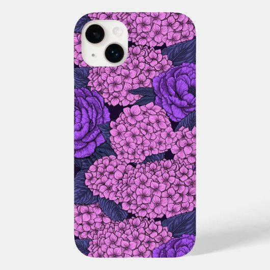 桃色と紫紫色の牡丹と紫陽花 Case-Mate iPhoneケース (裏面)
