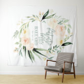 桃色と緑の水彩花のウェディングシャワーテープ タペストリー (インサイチュ(横))