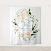 桃色と緑の水彩花のウェディングシャワーテープ タペストリー (正面)