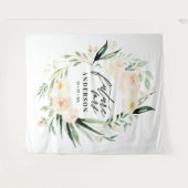 桃色と緑の水彩花のウェディングシャワーデコレーション タペストリー (正面(横))