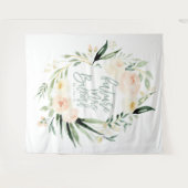 桃色と緑の水彩花のウェディングシャワーデコレーション タペストリー (正面(横))