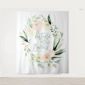 桃色と緑の水彩花のウェディングシャワーデコレーション タペストリー (正面)