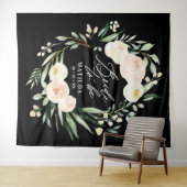 桃色と緑の水彩花のプリンセスビューティー タペストリー (インサイチュ(横))