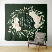 桃色と緑の水彩花のプリンセスビューティー タペストリー (インサイチュ(横))