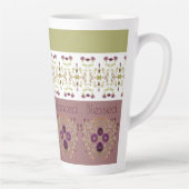 桃色と緑の繊細な模様 カフェラテマグ (右)