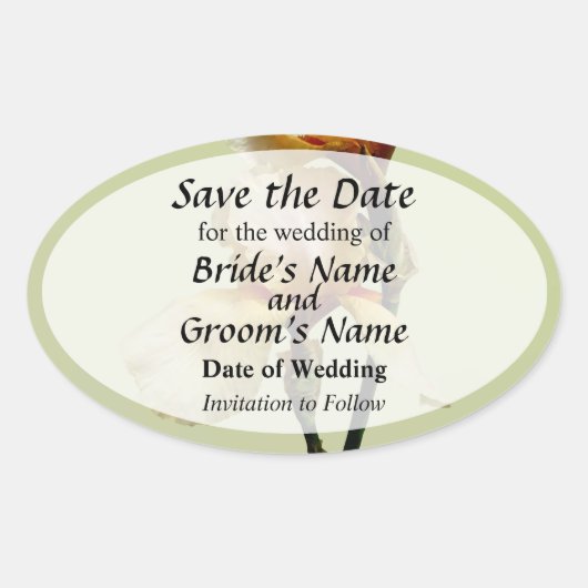 桃色のアイリスでSave the Date 楕円形シール (正面)