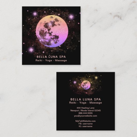 *~*桃色のグラデーション月の星 スクエア名刺 (正面/裏面)
