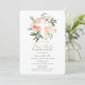 桃色のバラと白い十字架の少女 初めての聖体拝領 招待状 (スタンド正面)