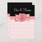 桃色のバラの水玉模様の結婚 招待状 (正面/裏面)
