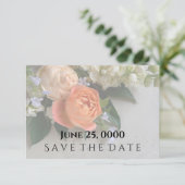 桃色のバラの花束は日付カードを保存してフェード 招待状 (スタンド正面)