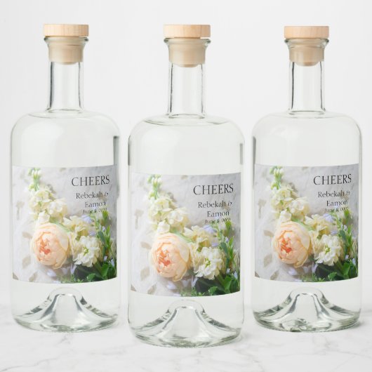 桃色のバラの花束 リキュールボトルラベル (ボトル)