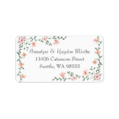 桃色のバラの葉の茂ったツルフレームの住所ラベル ラベル (正面)