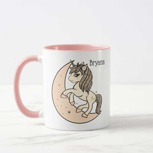 桃色のピンクの天体の月と星のユニコーン マグカップ (左)