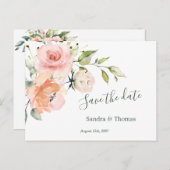 桃色のフローラ、日付を保存 インビテーションポストカード (正面/裏面)