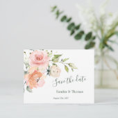 桃色のフローラ、日付を保存 インビテーションポストカード (スタンド正面)
