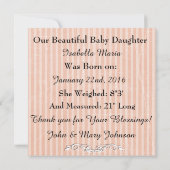 桃色のベビーガール誕生のお知らせ 案内状 (裏面)
